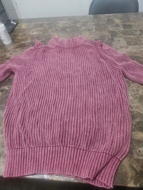 VENUS Pink Cold-Shoulder Ribbed Mock Neck Sweater